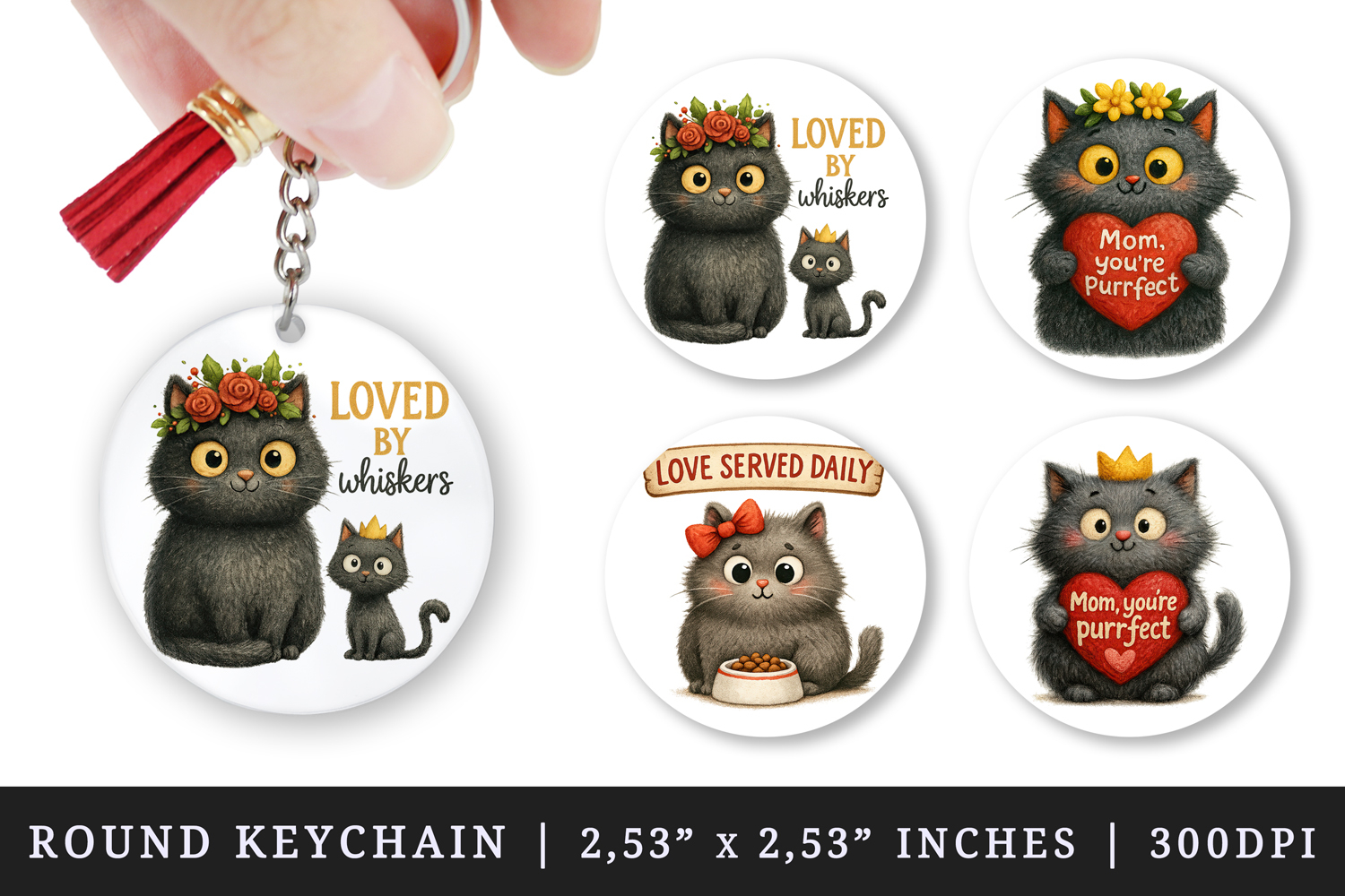 Cat Mom round keychain pintable sublimation design png product image 1