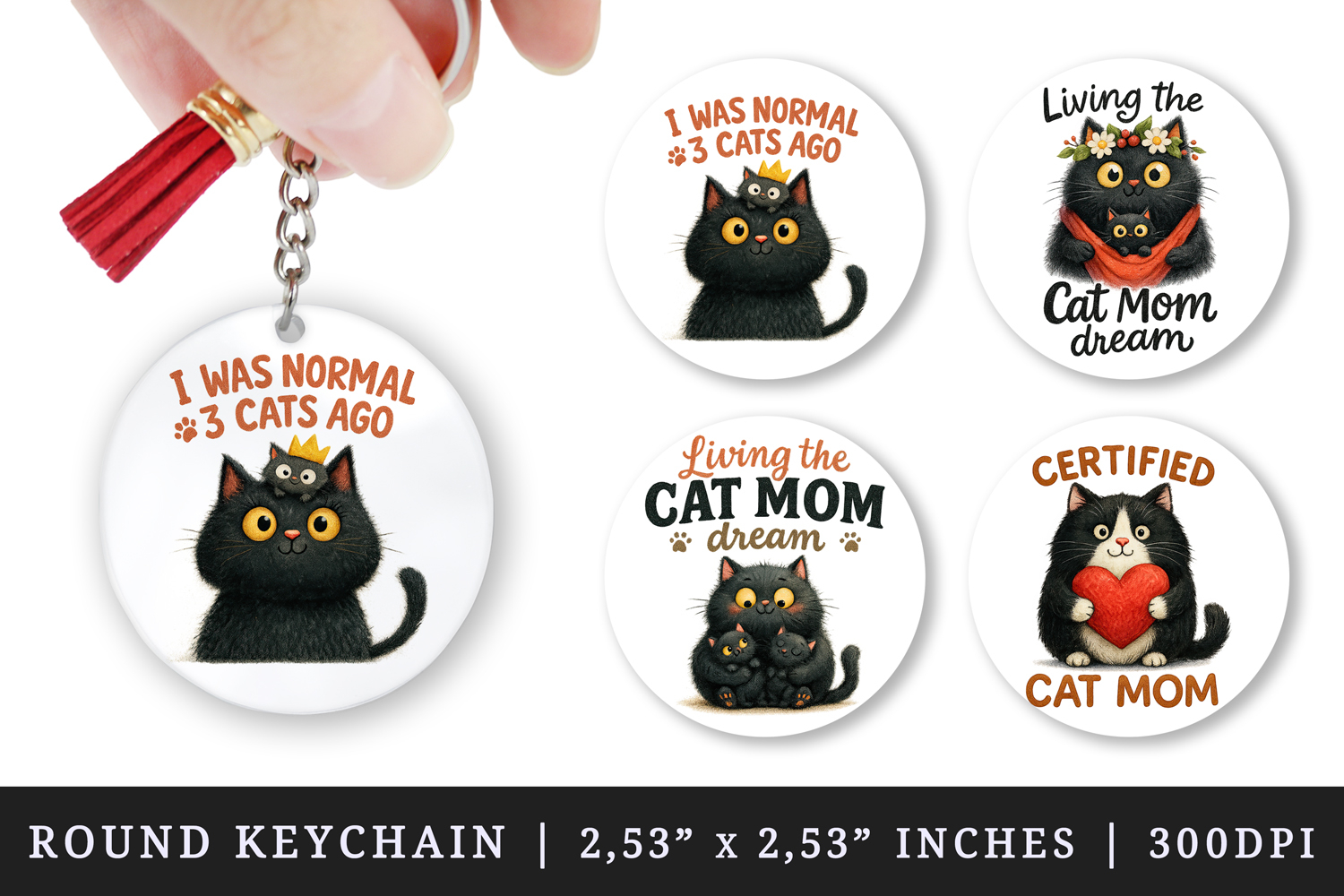 Cat Mom round keychain pintable sublimation design png product image 1