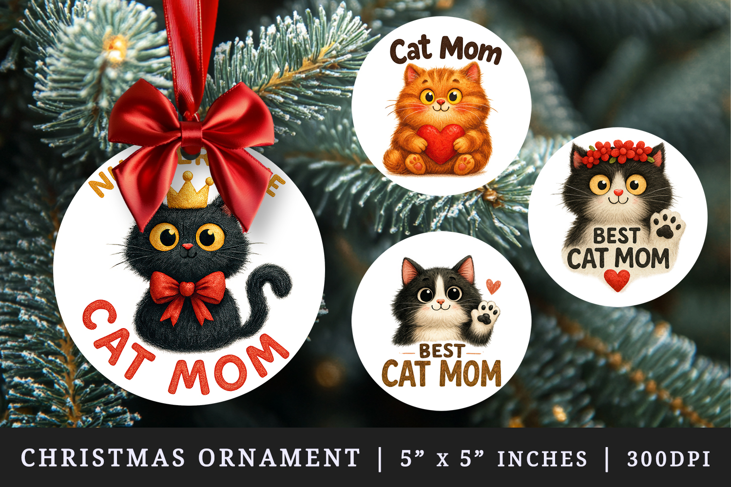 Cat Mom round ornaments sublimation design product image 1
