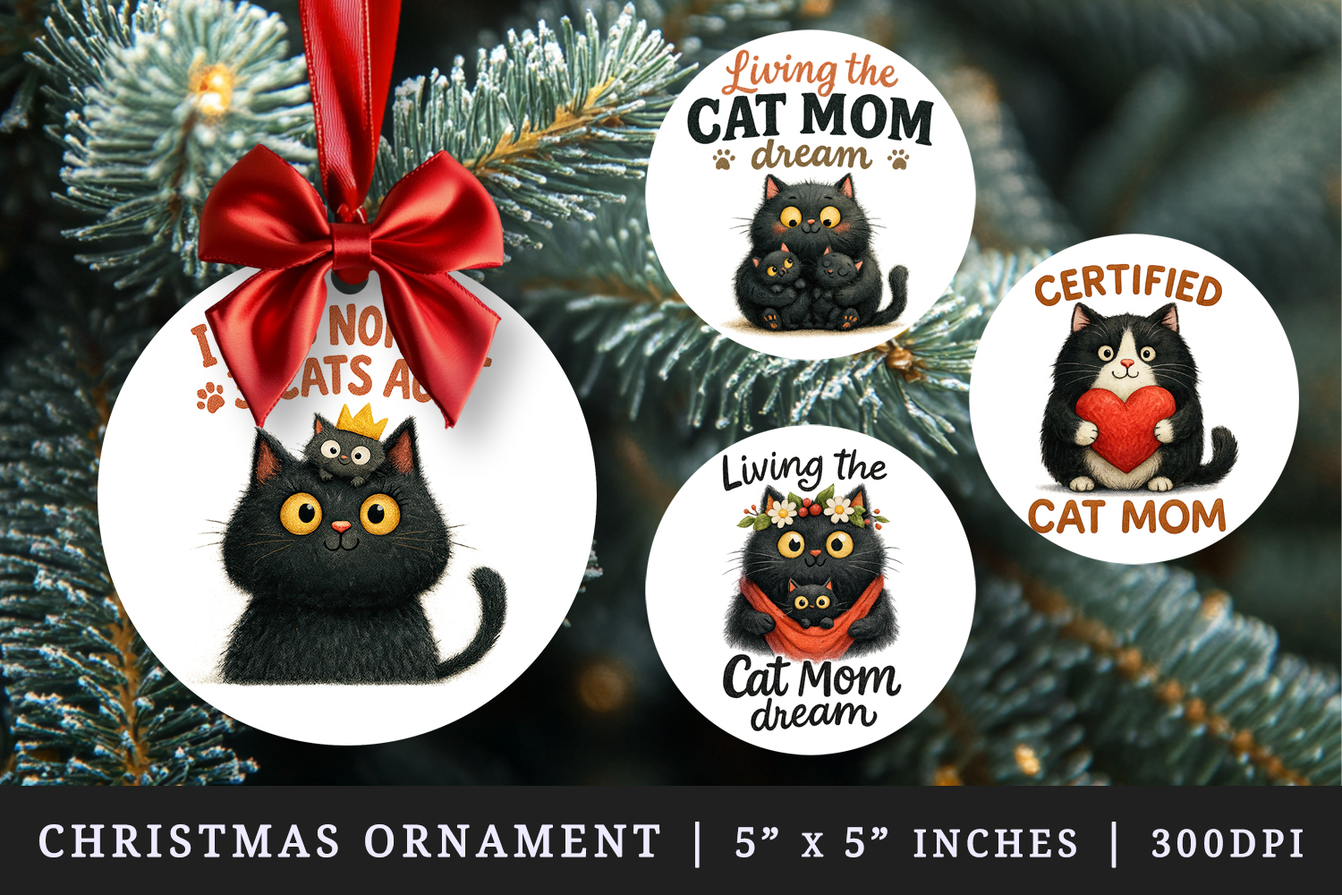 Cat Mom round ornaments sublimation design product image 1