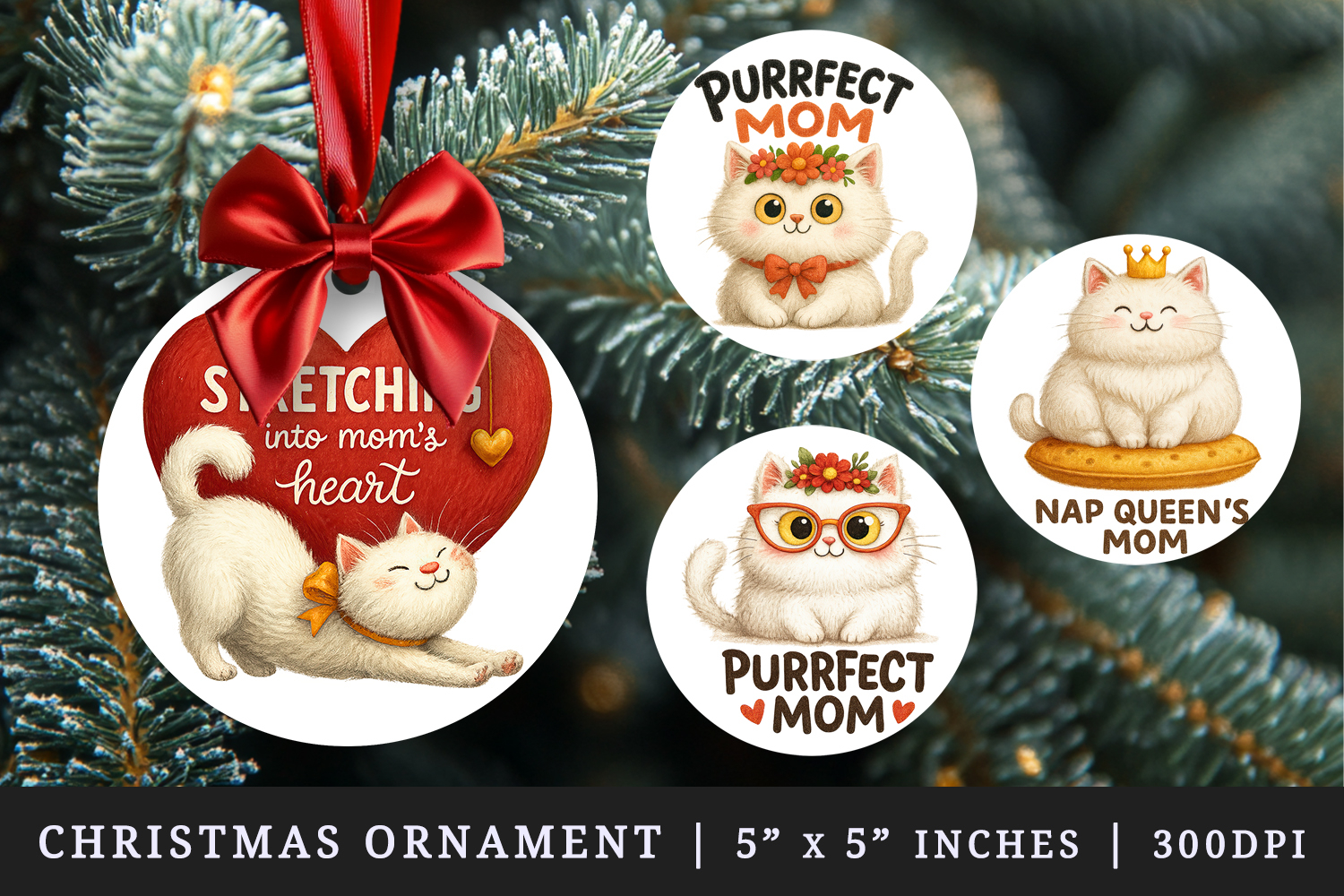 Cat Mom round ornaments sublimation design product image 1