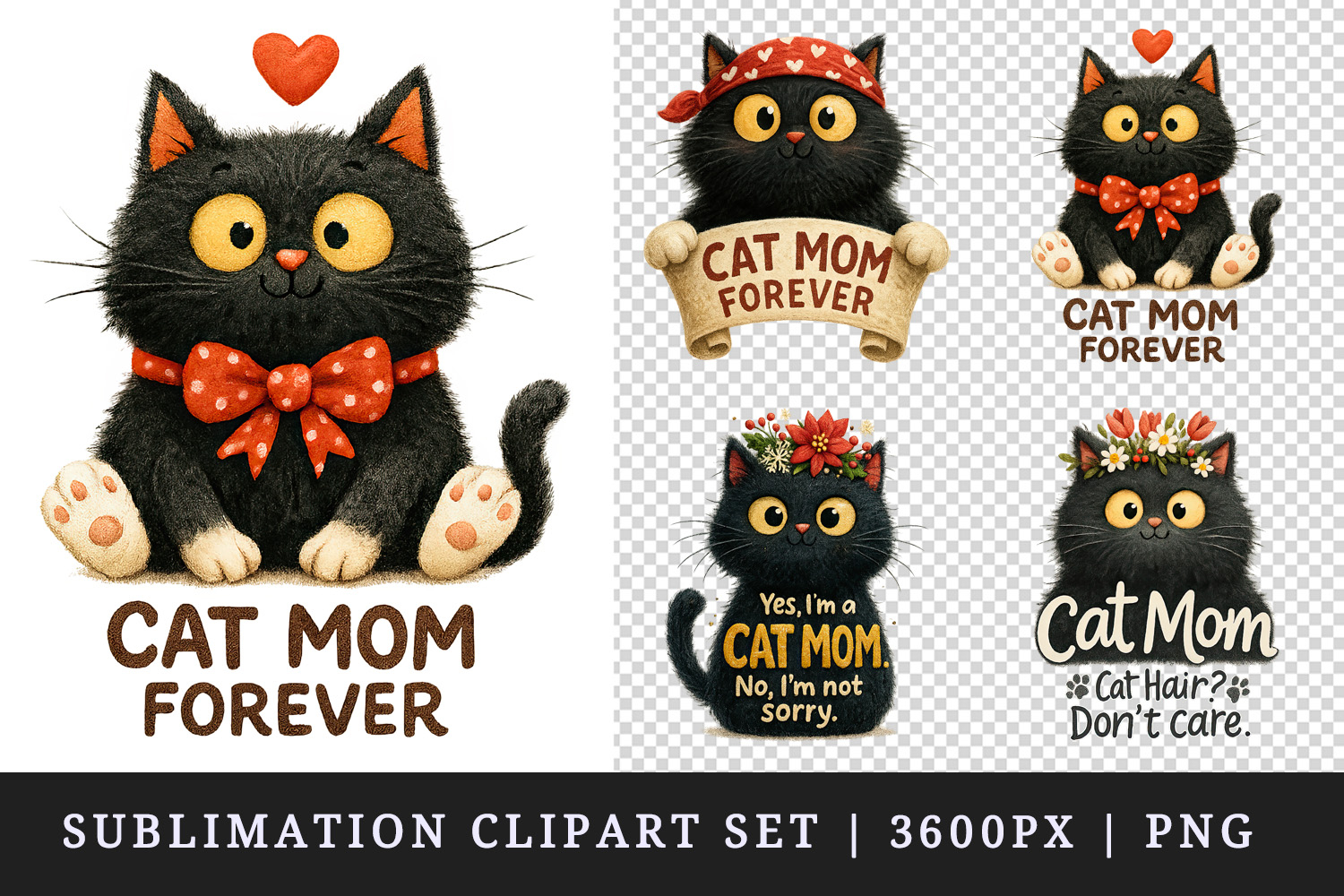Cat Mom clipart printable sublimation design png product image 1