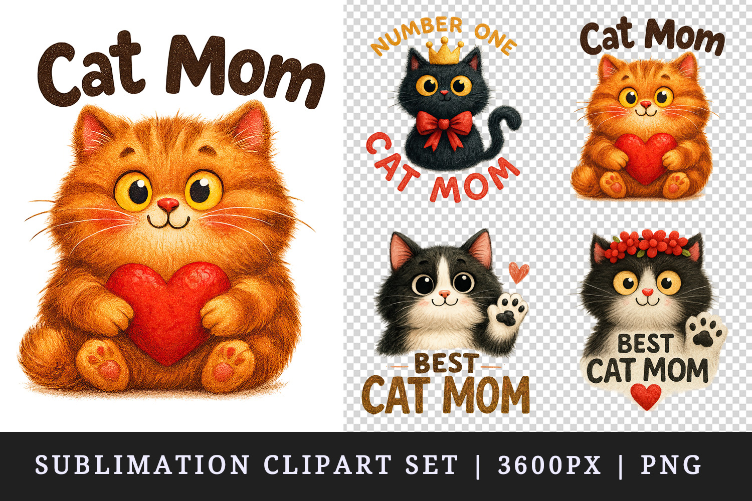 Cat Mom clipart printable sublimation design png product image 1
