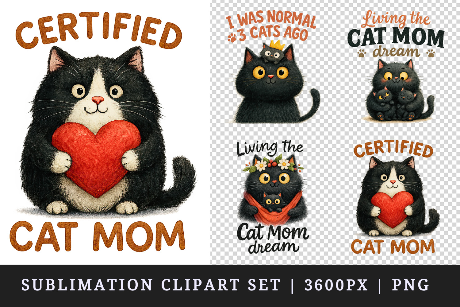 Cat Mom clipart printable sublimation design png product image 1
