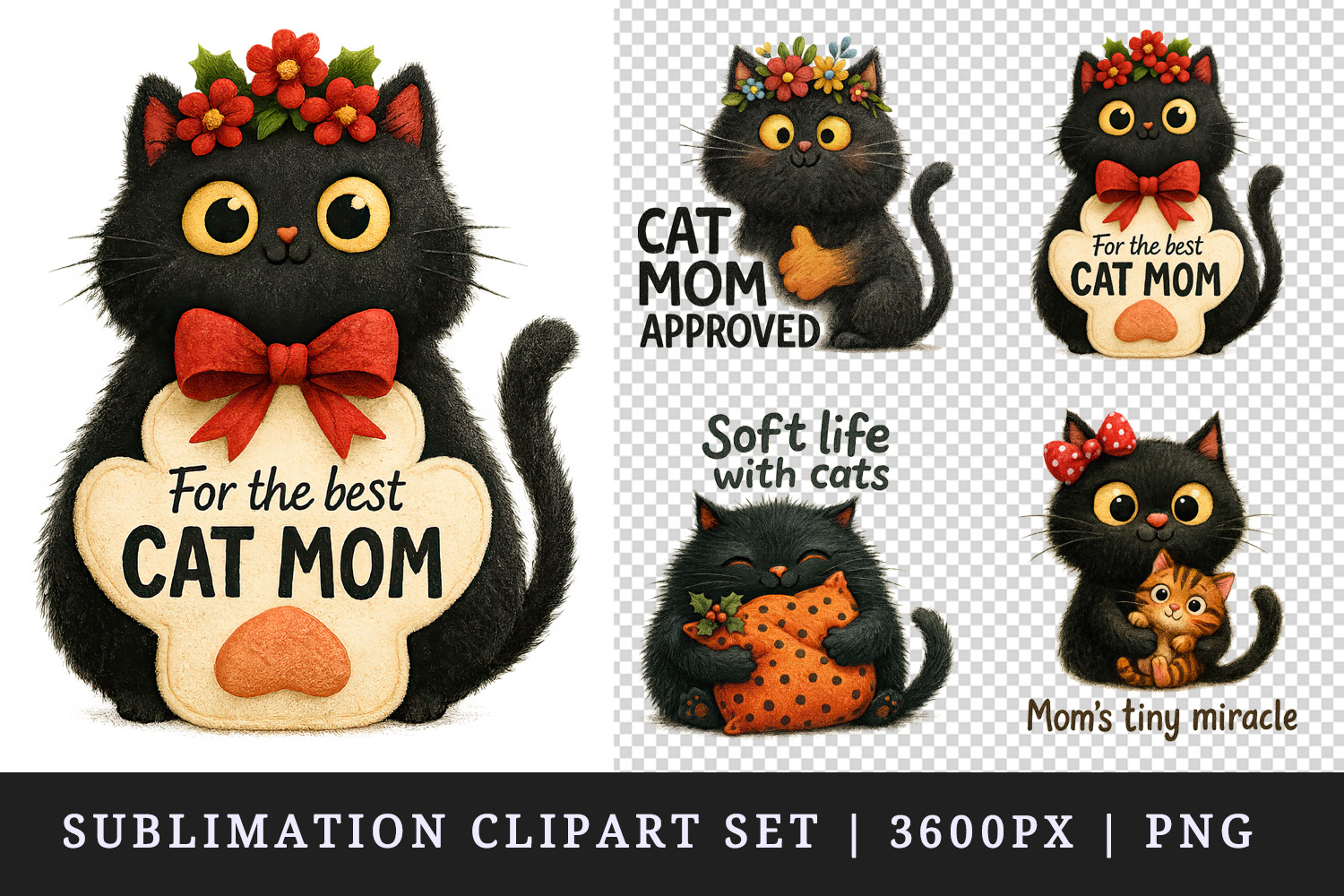 Cat Mom clipart printable sublimation design png product image 1