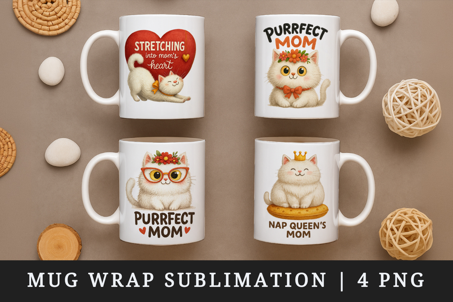 Cat Mom mug wrap printable sublimation design product image 1