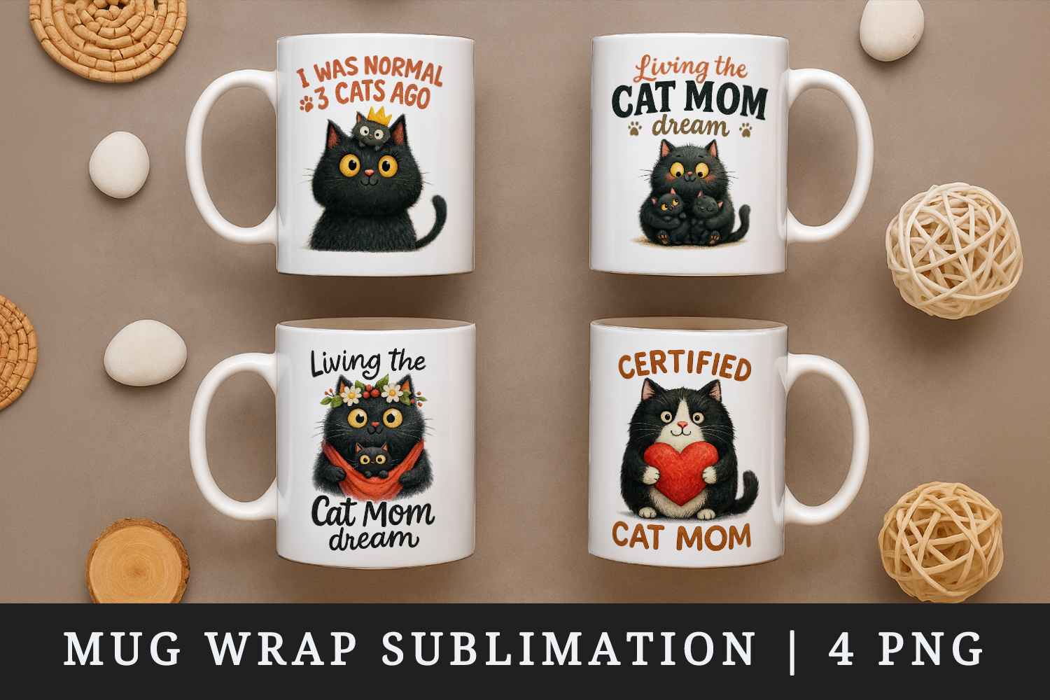 Cat Mom mug wrap printable sublimation design product image 1