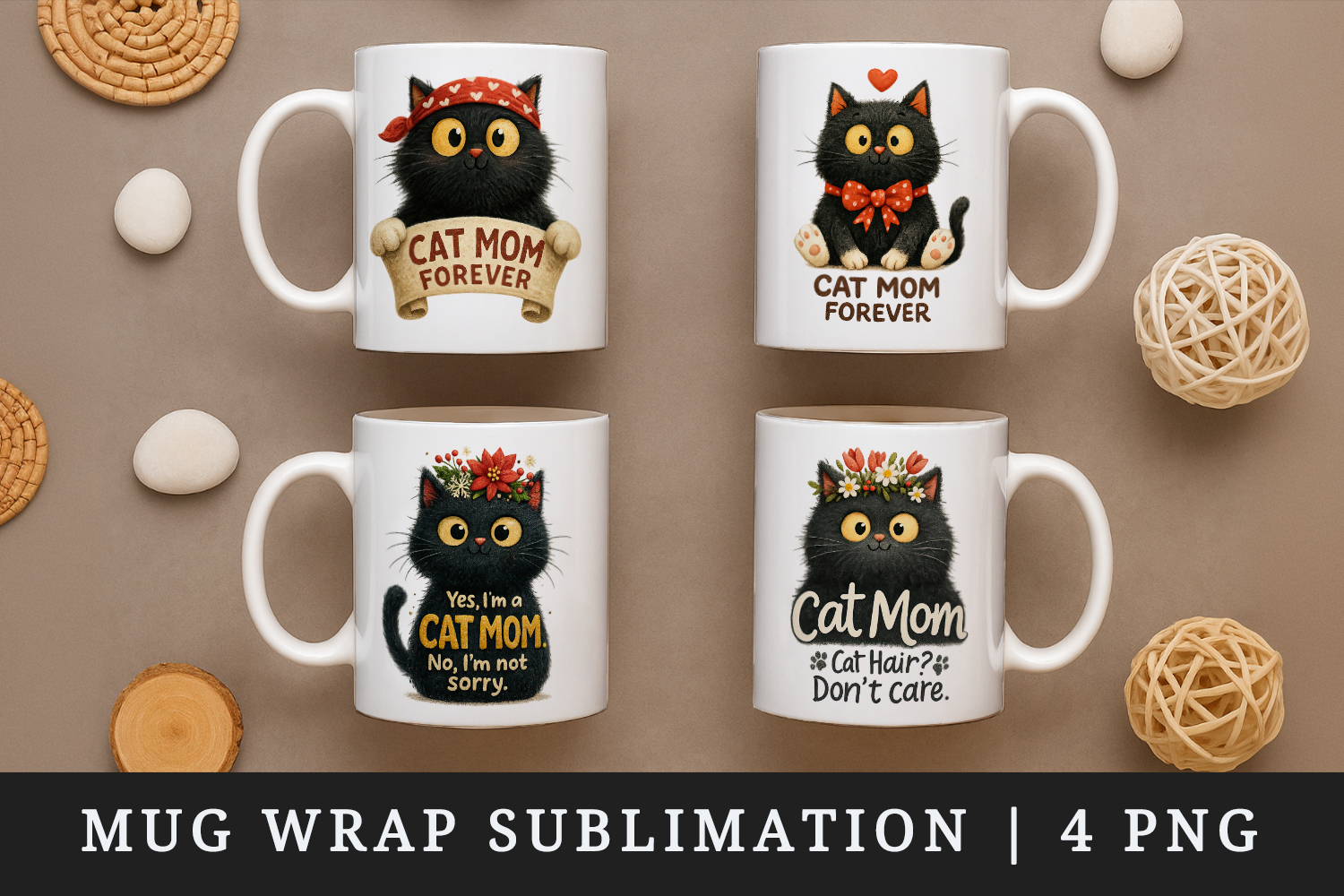 Cat Mom mug wrap printable sublimation design product image 1