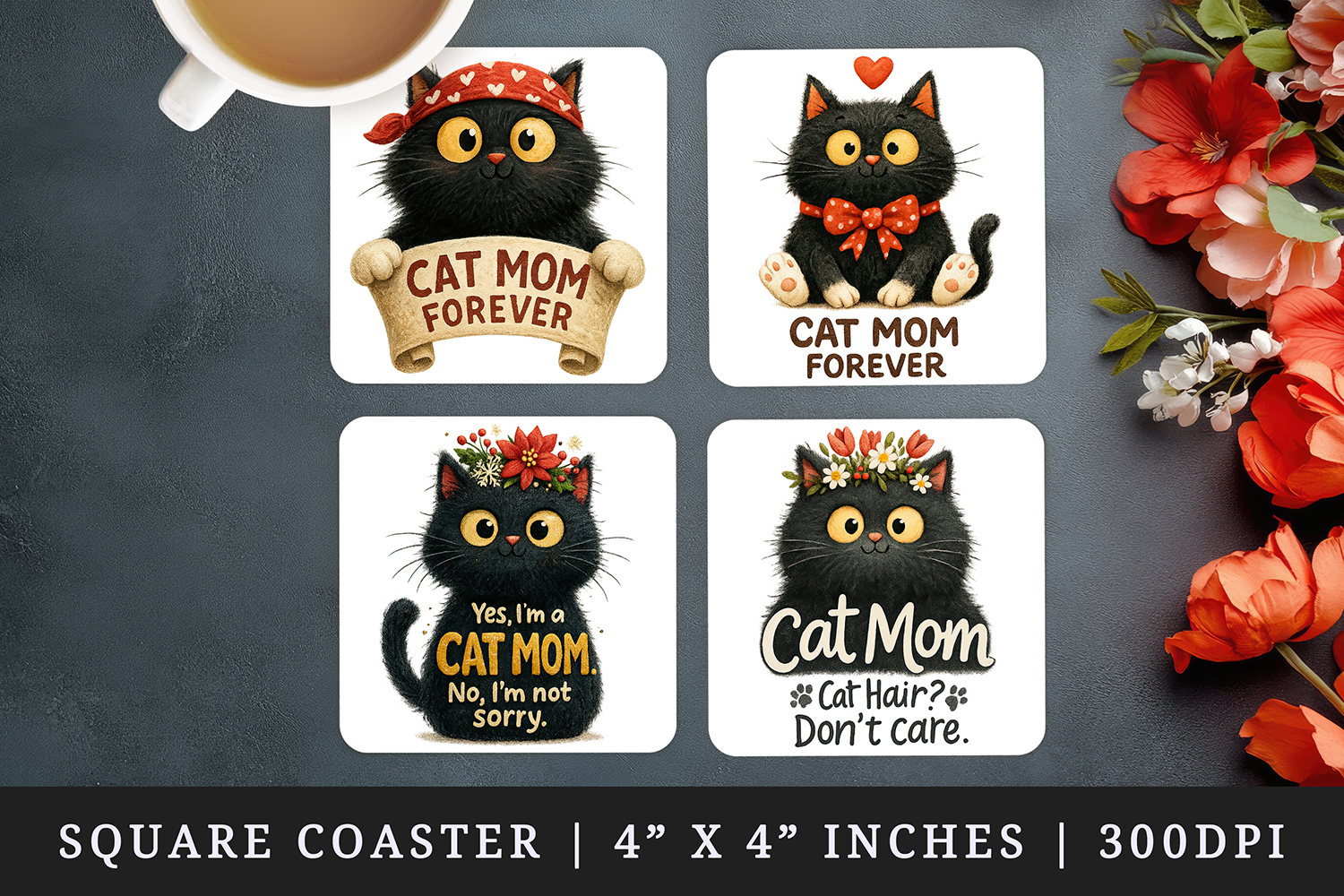 Cat Mom square coaster sublimation, coasters design product image 1
