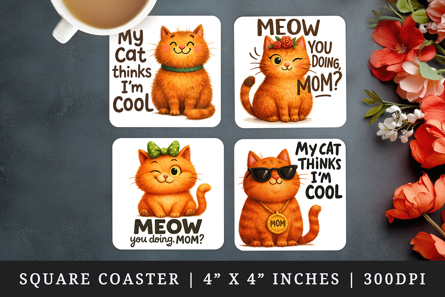 Cat Mom square coaster sublimation, coasters design product image 1