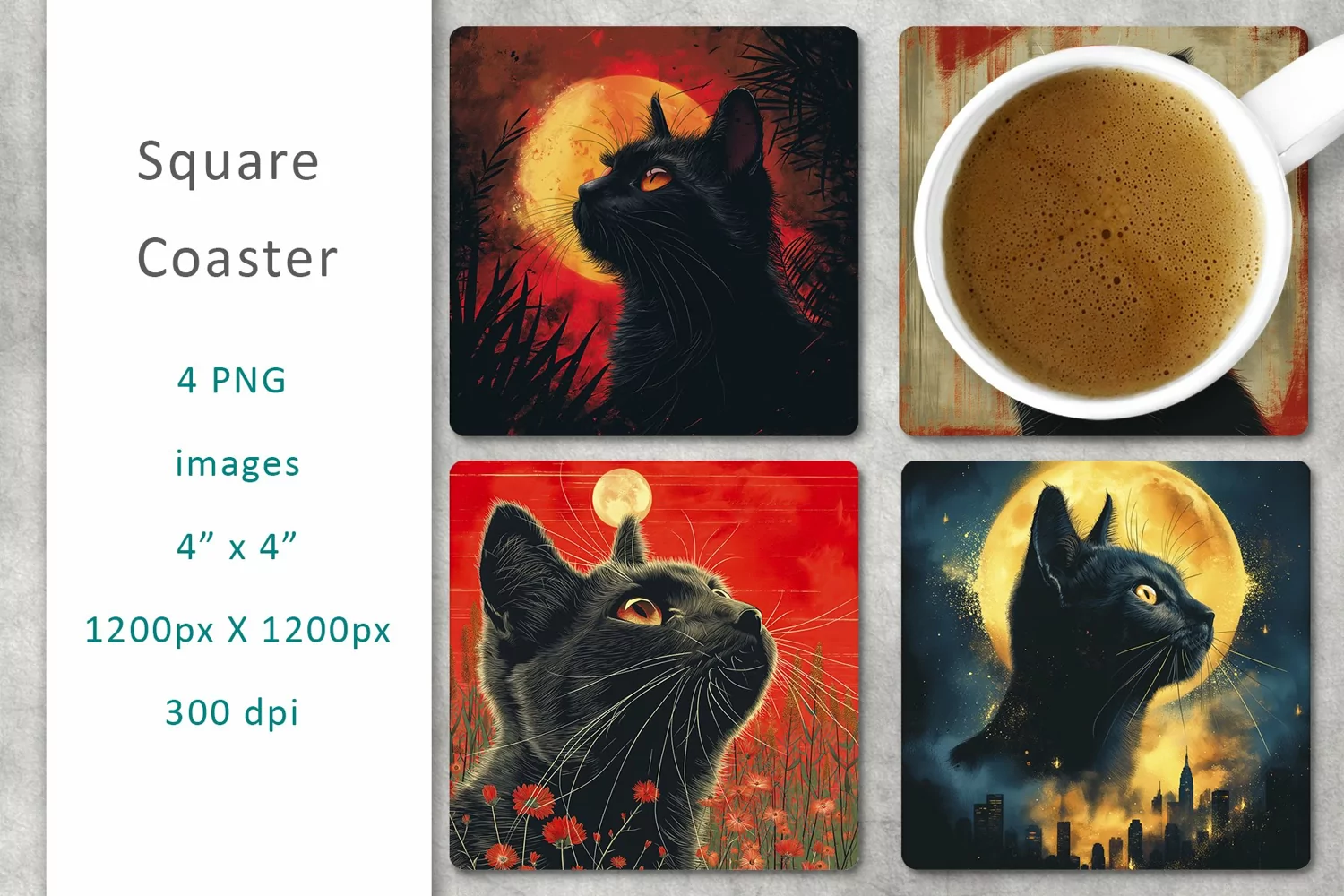 Cat vintage square coaster product image 1