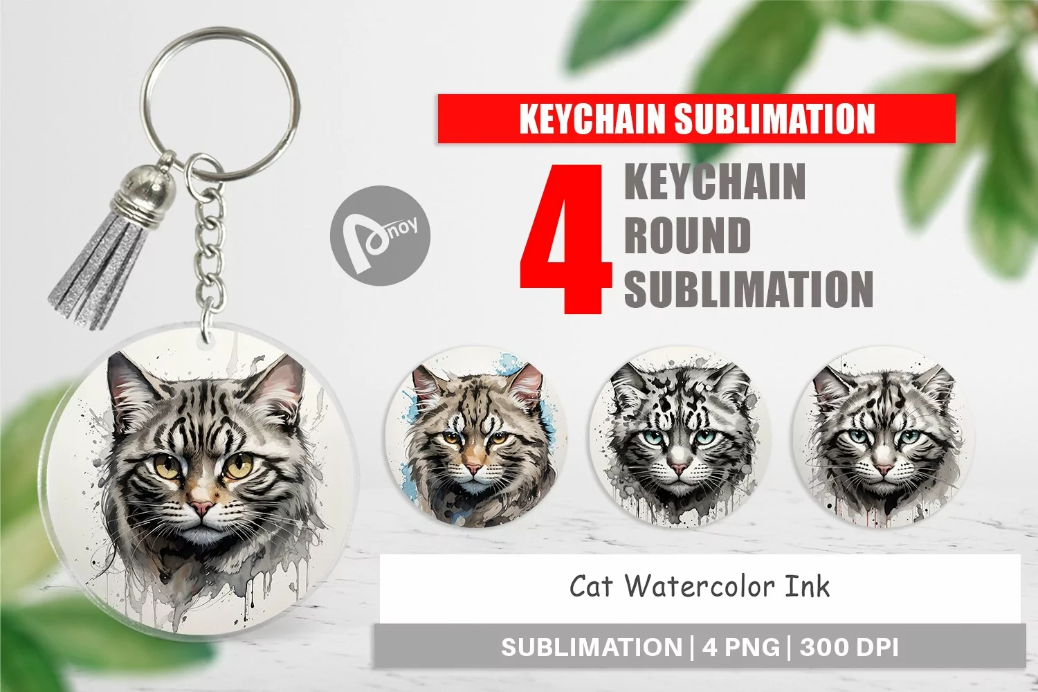 Keychain Cat Watercolor Ink product image 1