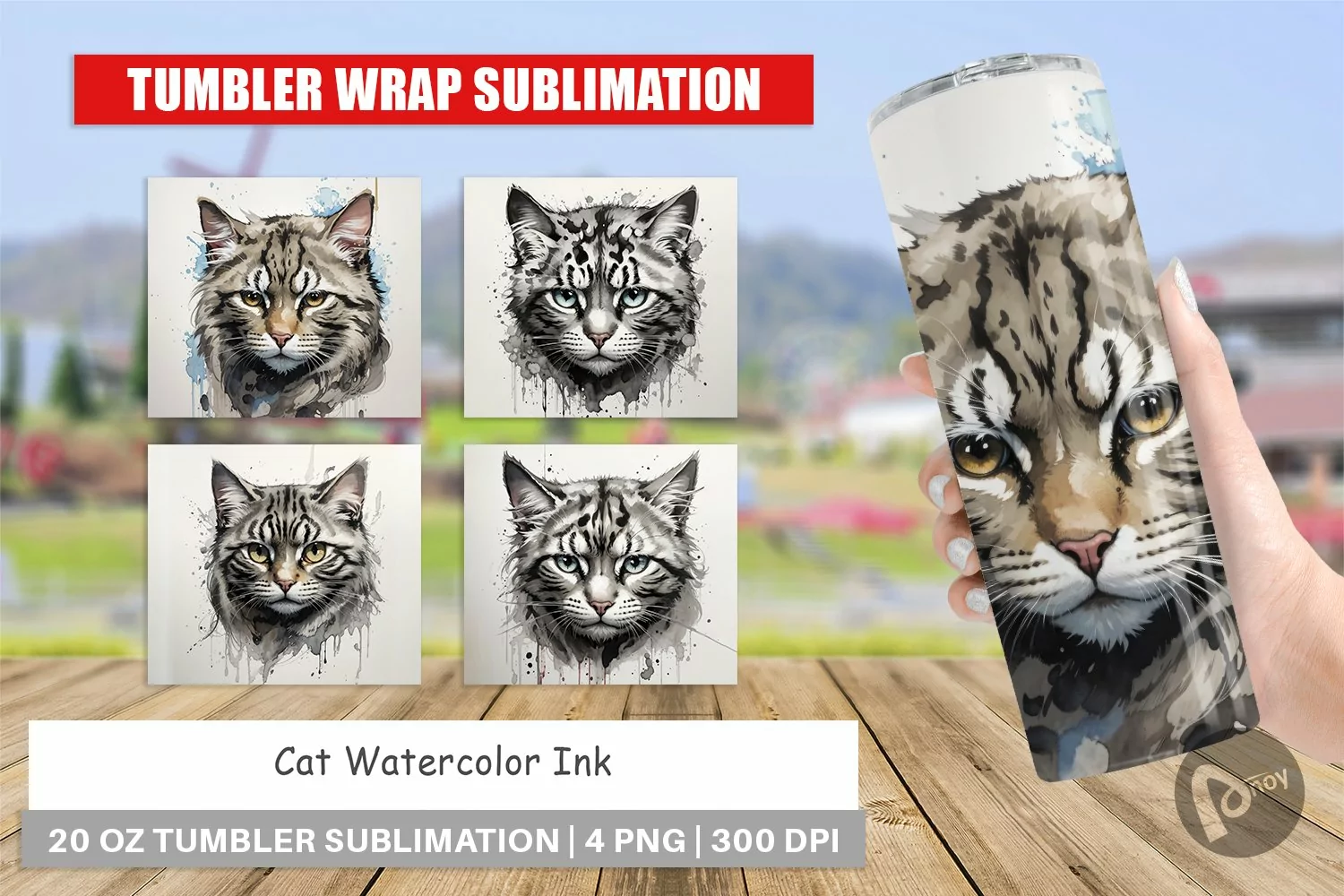 Tumbler Wrap Cat Watercolor Ink product image 1
