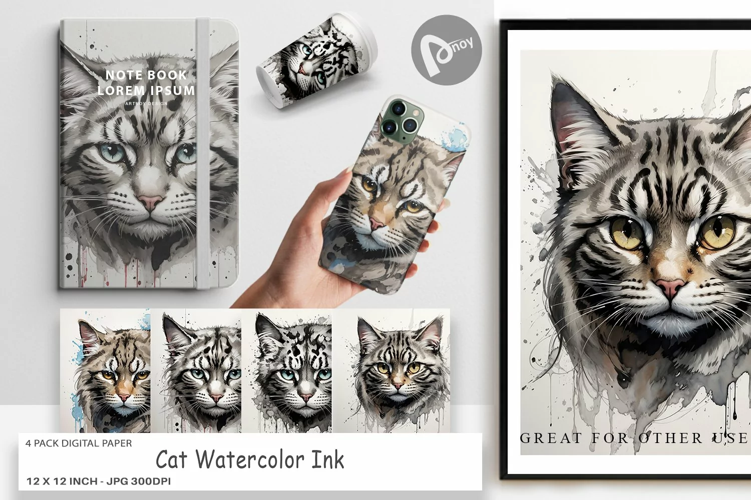 Digital Paper Cat Watercolor Ink product image 1