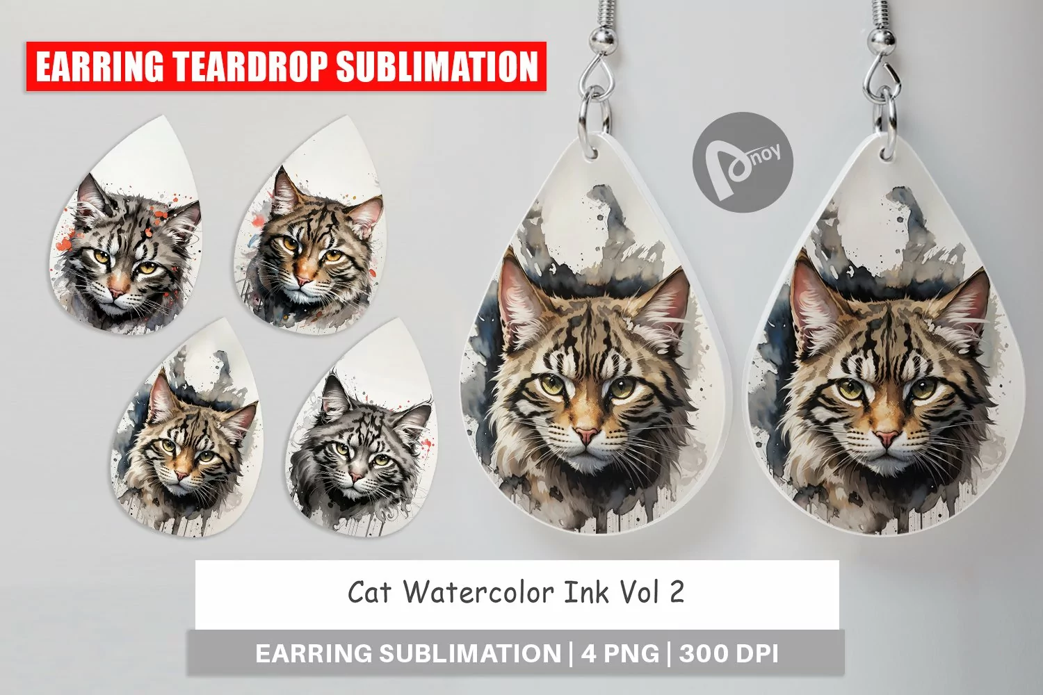 Earring Teardrop Cat Watercolor Ink product image 1