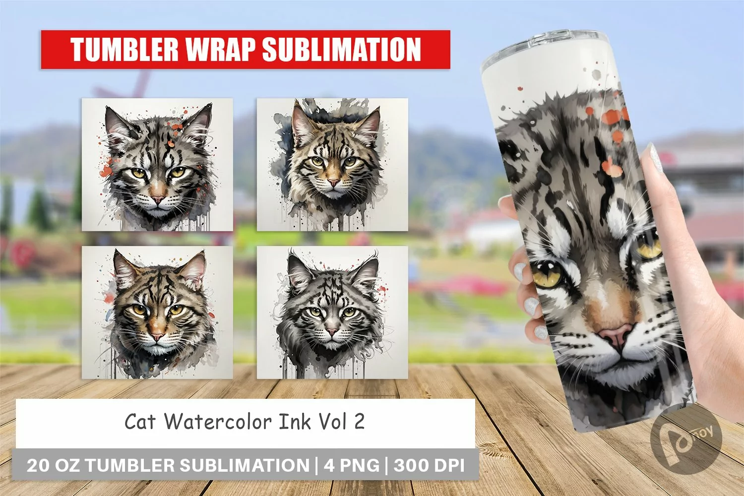 Tumbler Wrap Cat Watercolor Ink product image 1