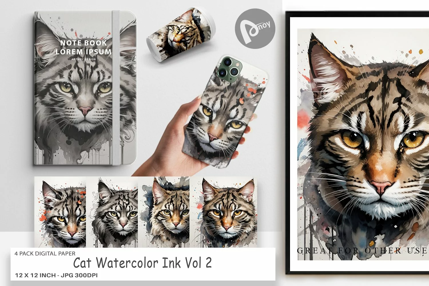 Digital Paper Cat Watercolor Ink product image 1