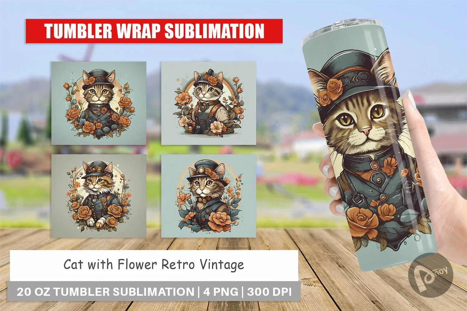 Tumbler Sublimation Wrap Steampunk Cat product image 1
