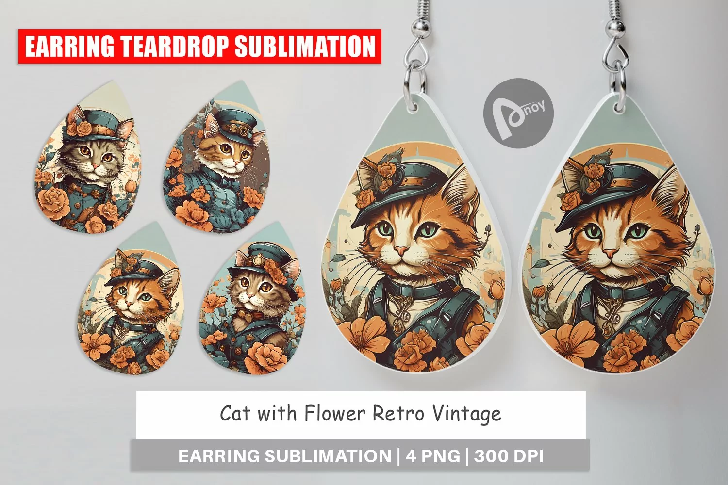 Earring Teardrop Steampunk Cat product image 1