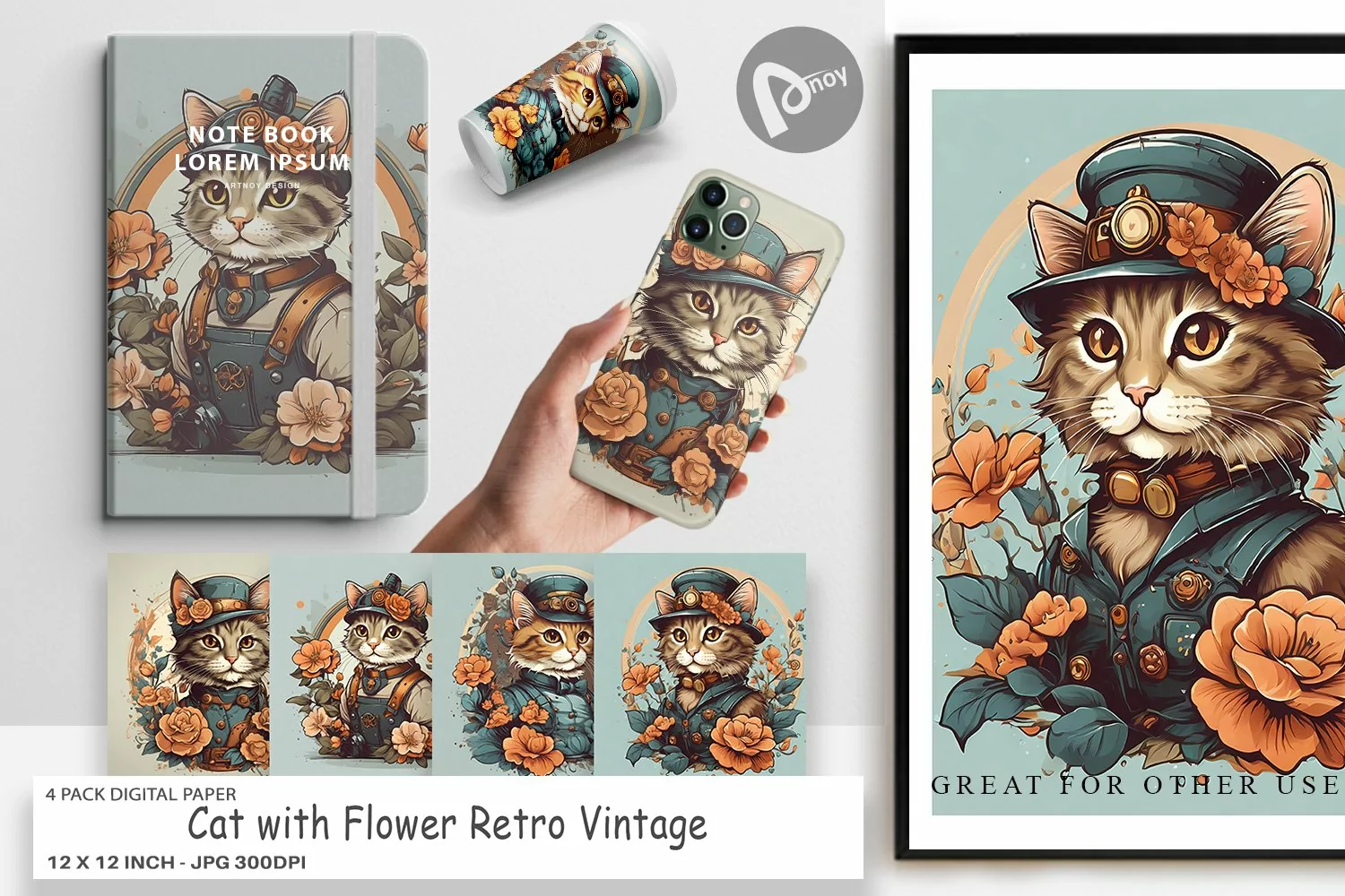 Digital Paper Steampunk Cat product image 1