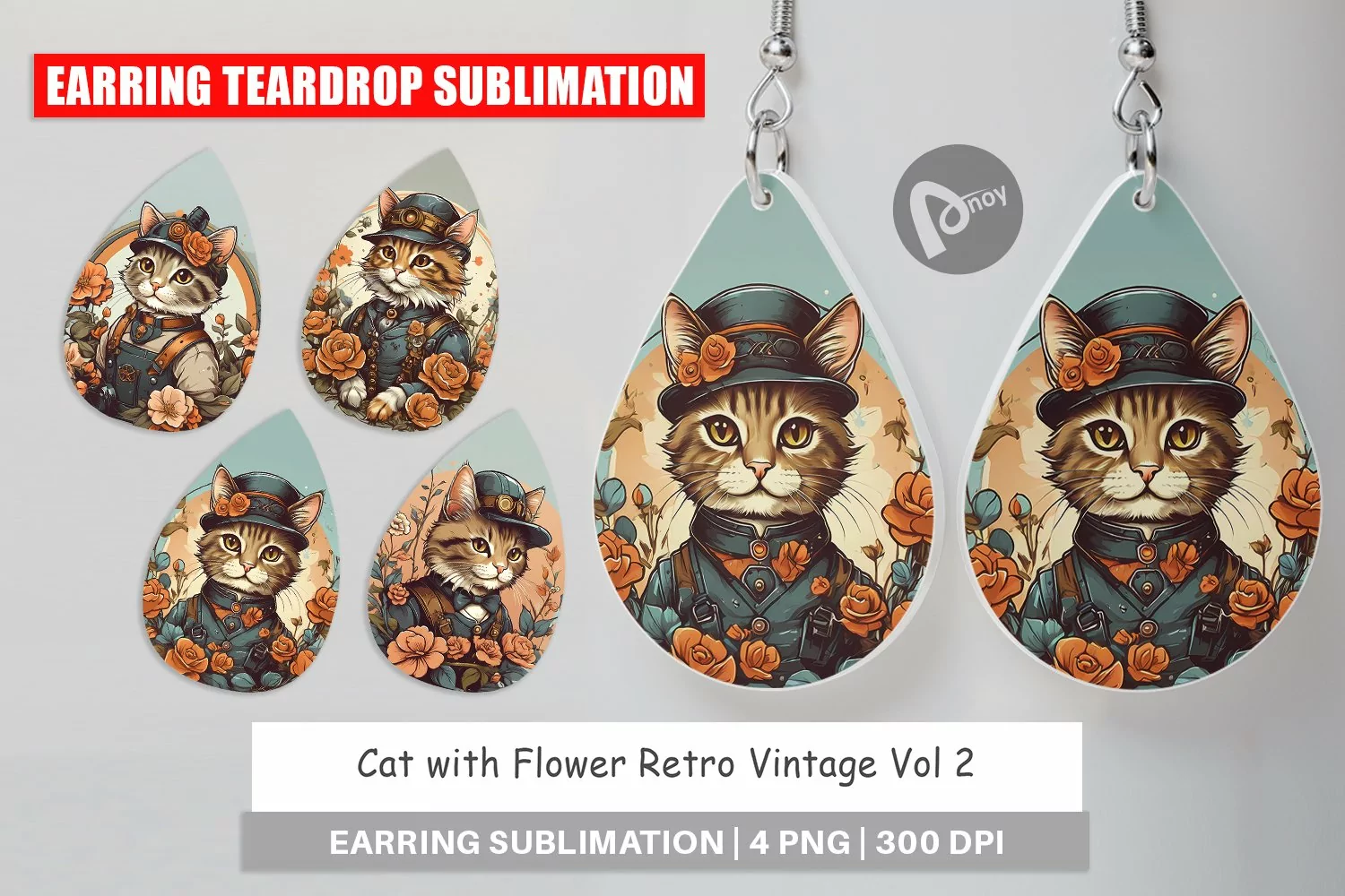 Earring Teardrop Steampunk Cat product image 1