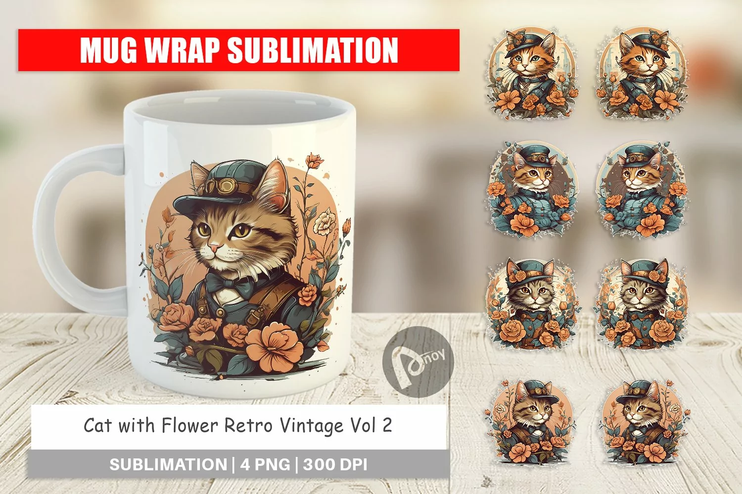 Mug Wrap Design Steampunk Cat product image 1