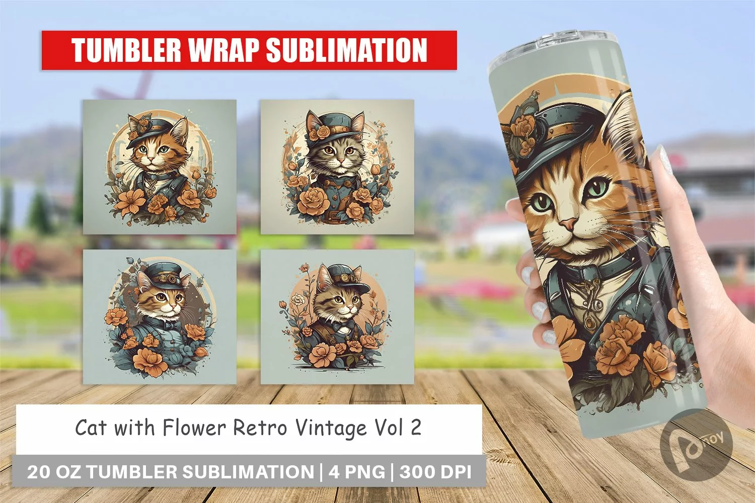 Tumbler Sublimation Wrap Steampunk Cat product image 1