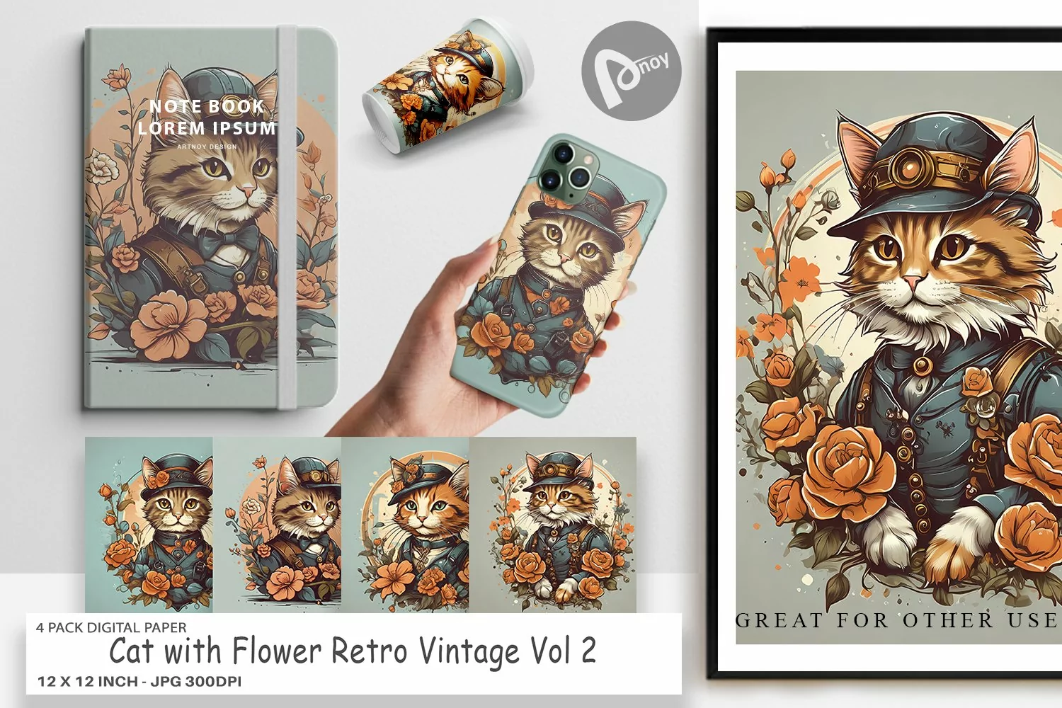 Digital Paper Steampunk Cat product image 1