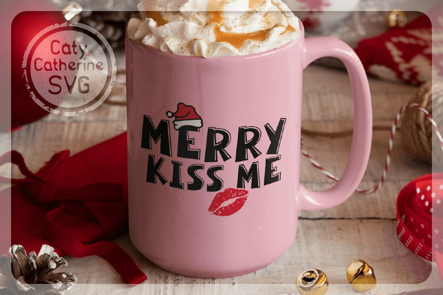 Merry Kiss Me with Lips Funny Christmas Quote SVG Cut File product image 1