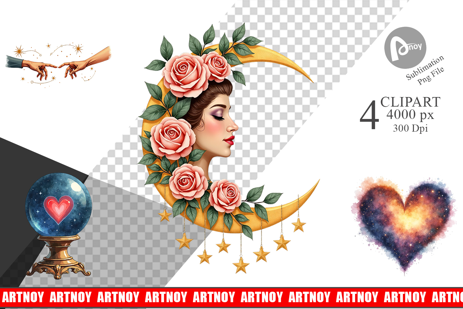 Celestial Vintage Valentine Clipart product image 1