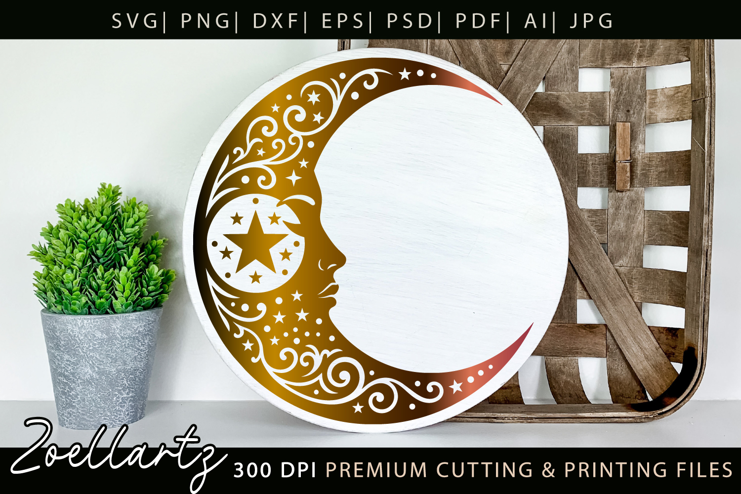 Celestial Moon SVG Cut File Floral Moon Mandala Silhouette product image 1