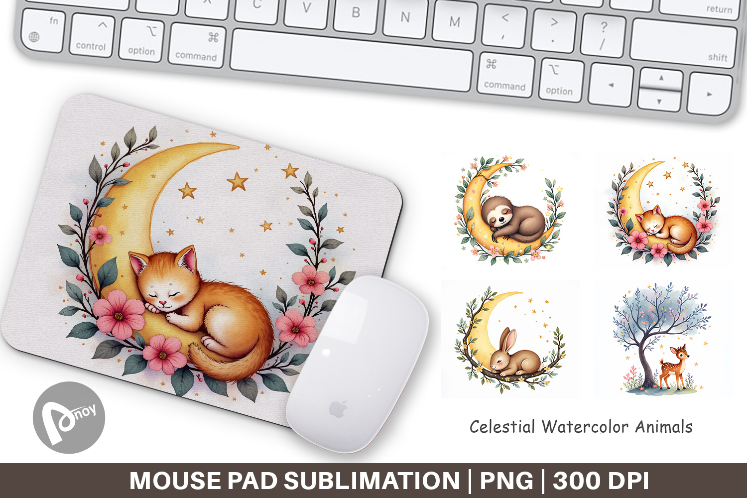 Mouse Pad Celestial Watercolor Animals product image 1
