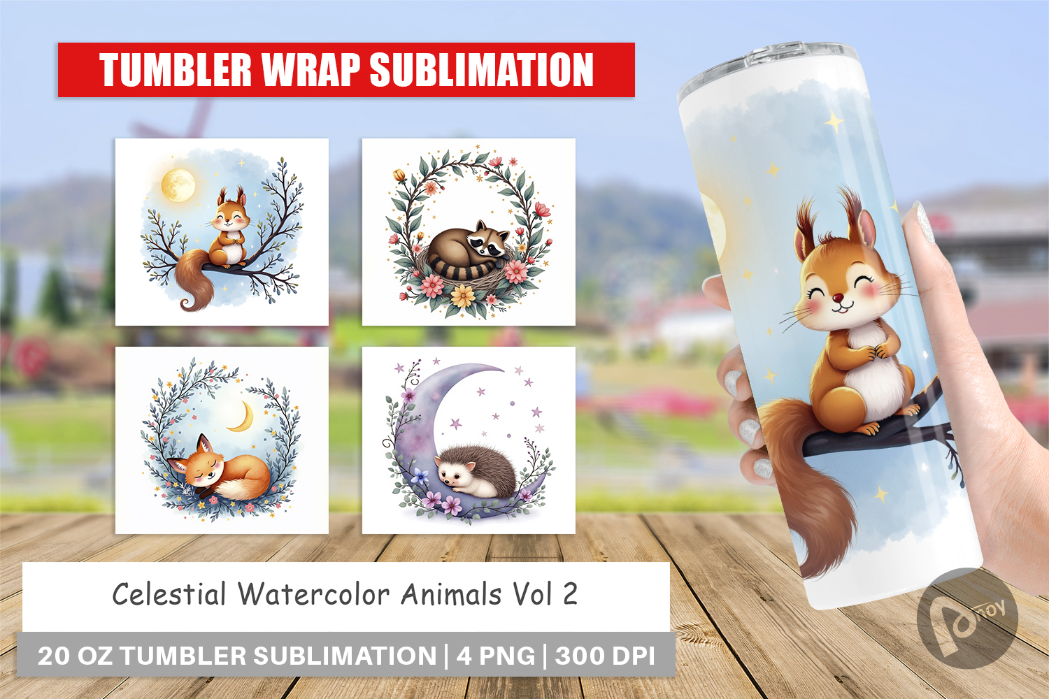 Tumbler Celestial Watercolor Animals product image 1
