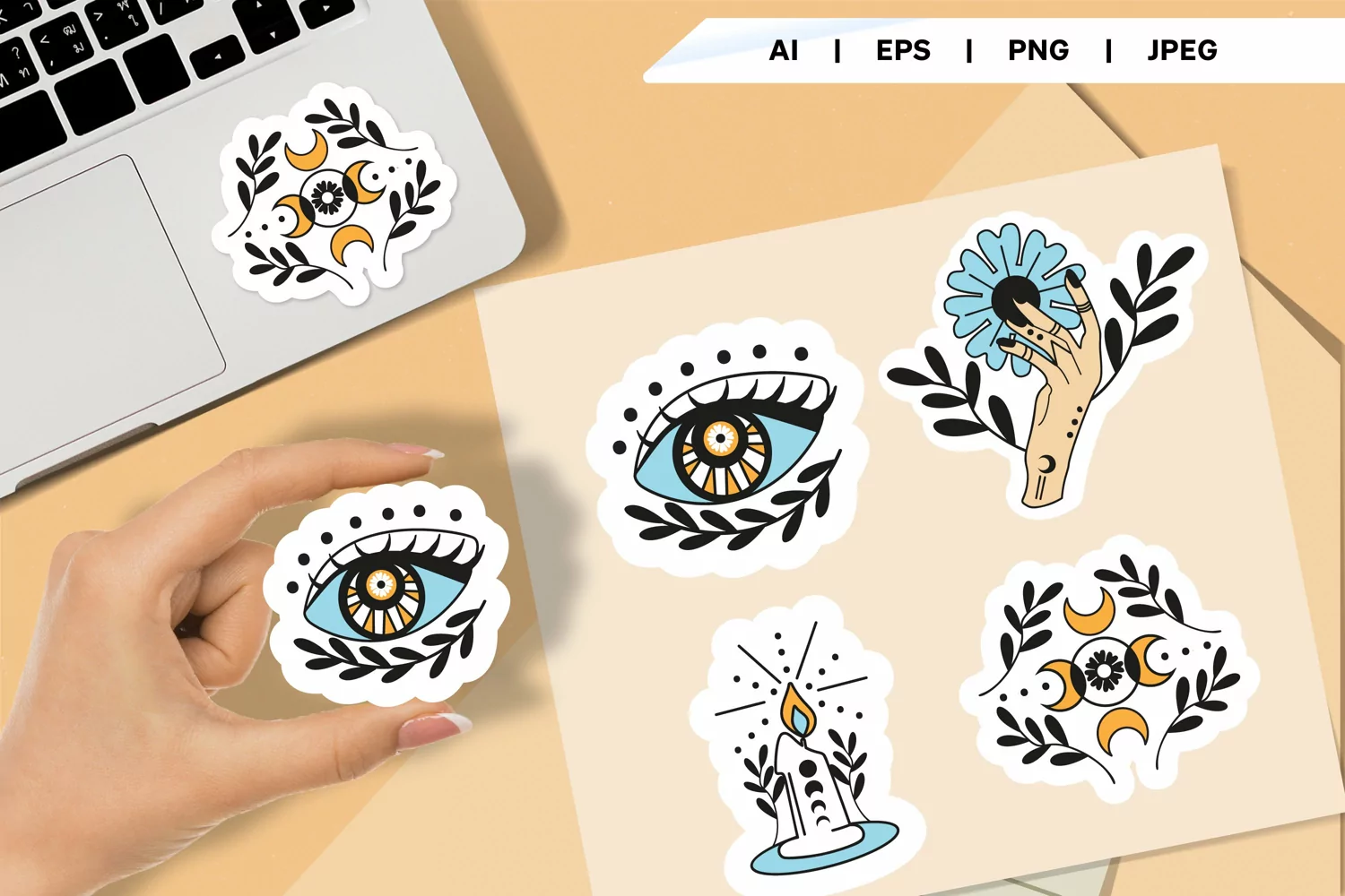 Celestial Elements with Flower and Leaves Sticker Set product image 1