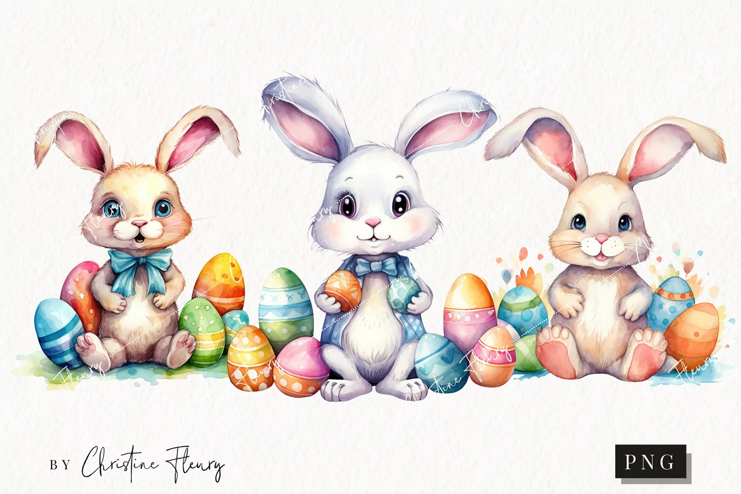 Colorful Easter Bunnies PNG | Easter PNG product image 1