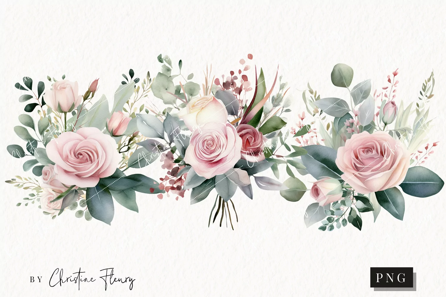 Watercolor Blush Roses & Eucalyptus PNG | Wedding Clipart product image 1
