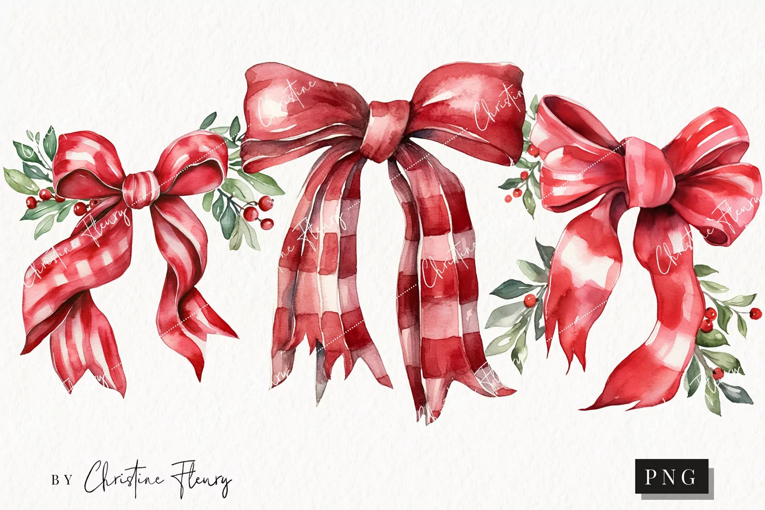 Watercolor Red Bows Clipart | Christmas Clipart product image 1