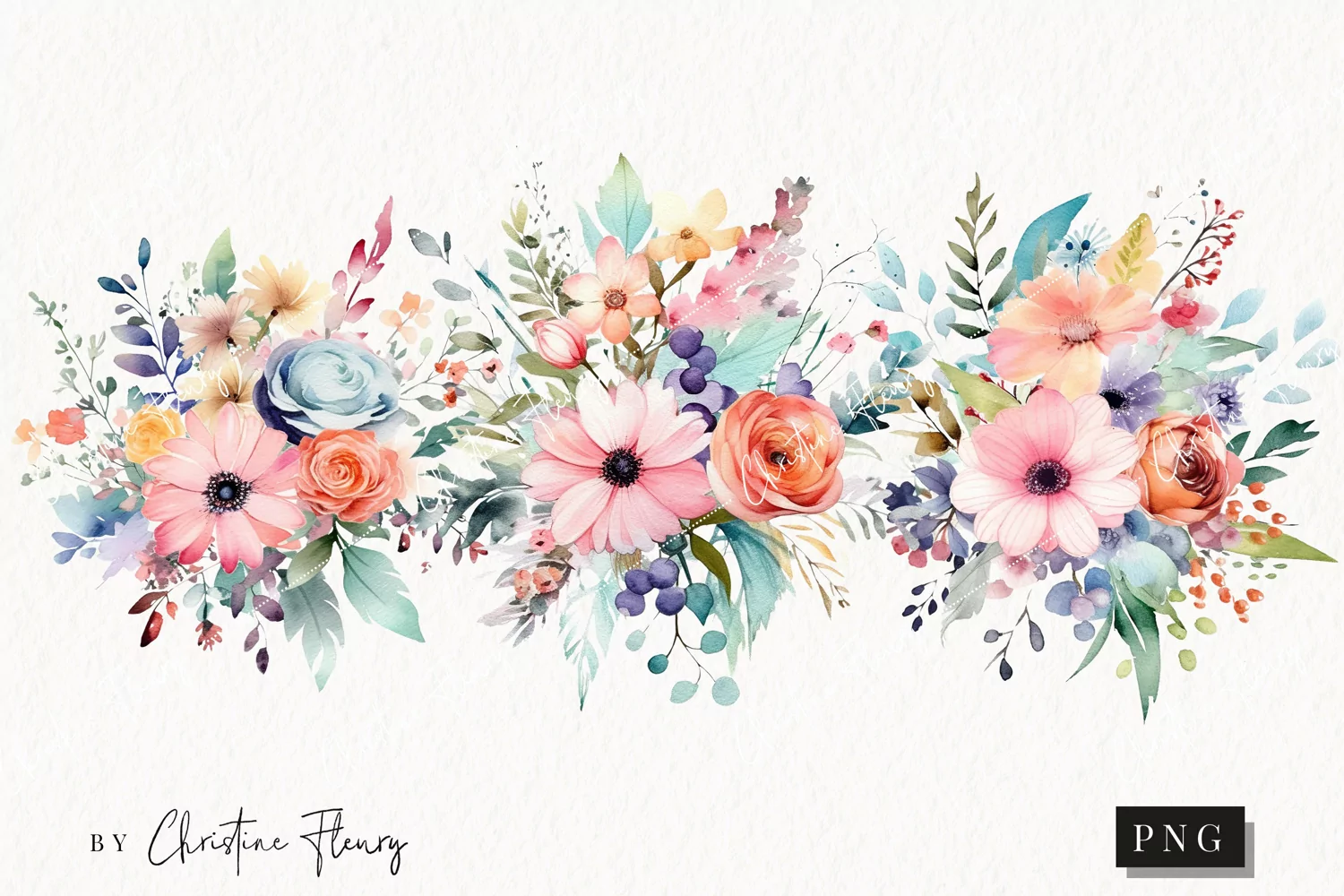 Watercolor Ditsy Floral Arrangement Clipart | Spring Clipart product image 1