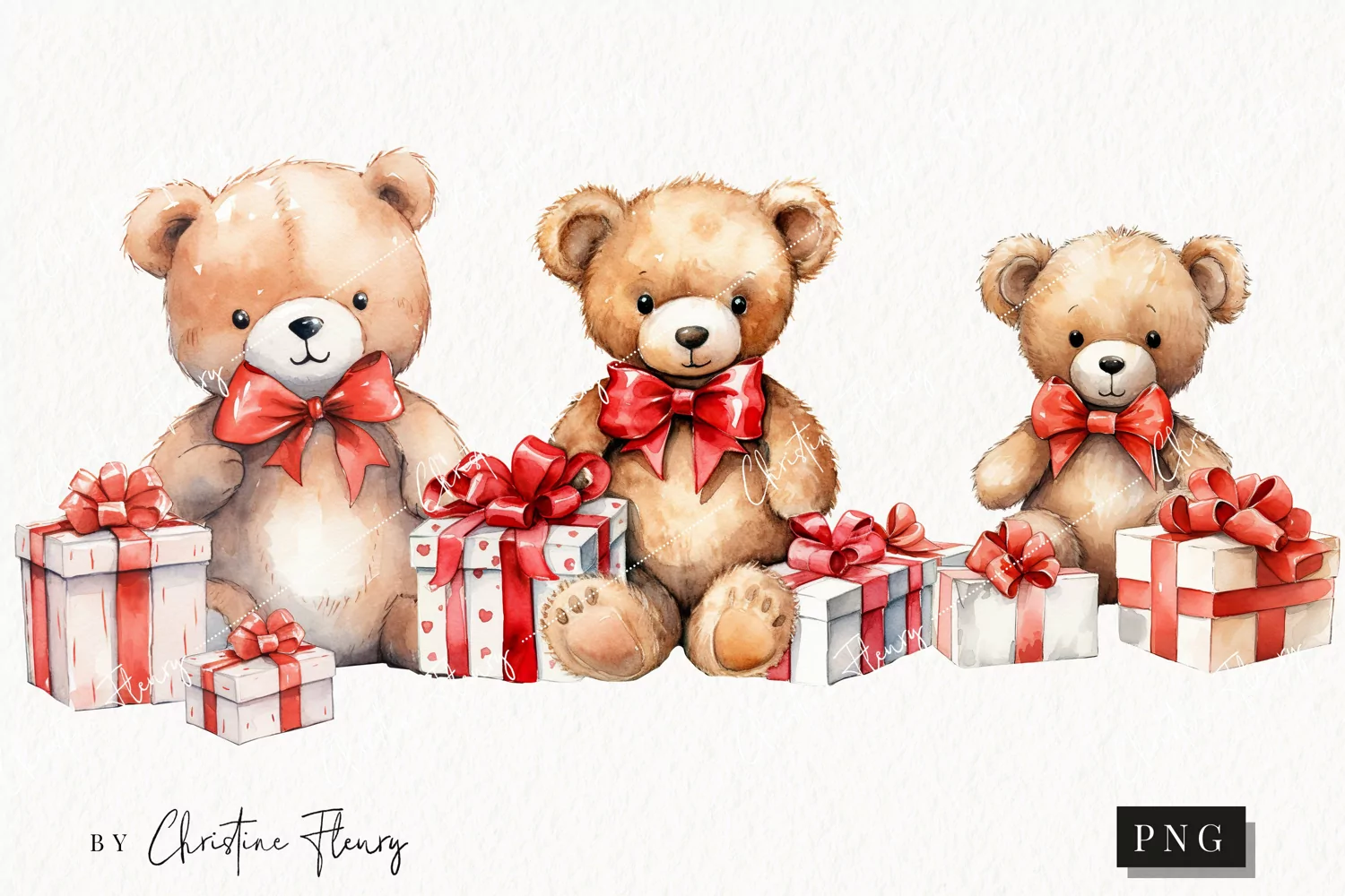 Watercolor Valentine Teddy Bears Clipart | Valentines Clipar product image 1