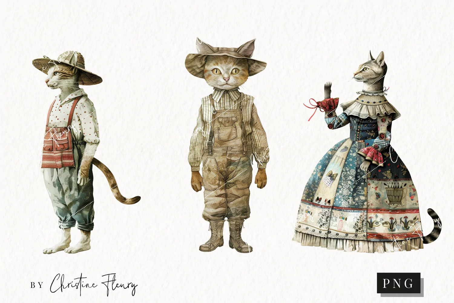 Whimsical Vintage Cats | Vintage PNG product image 1