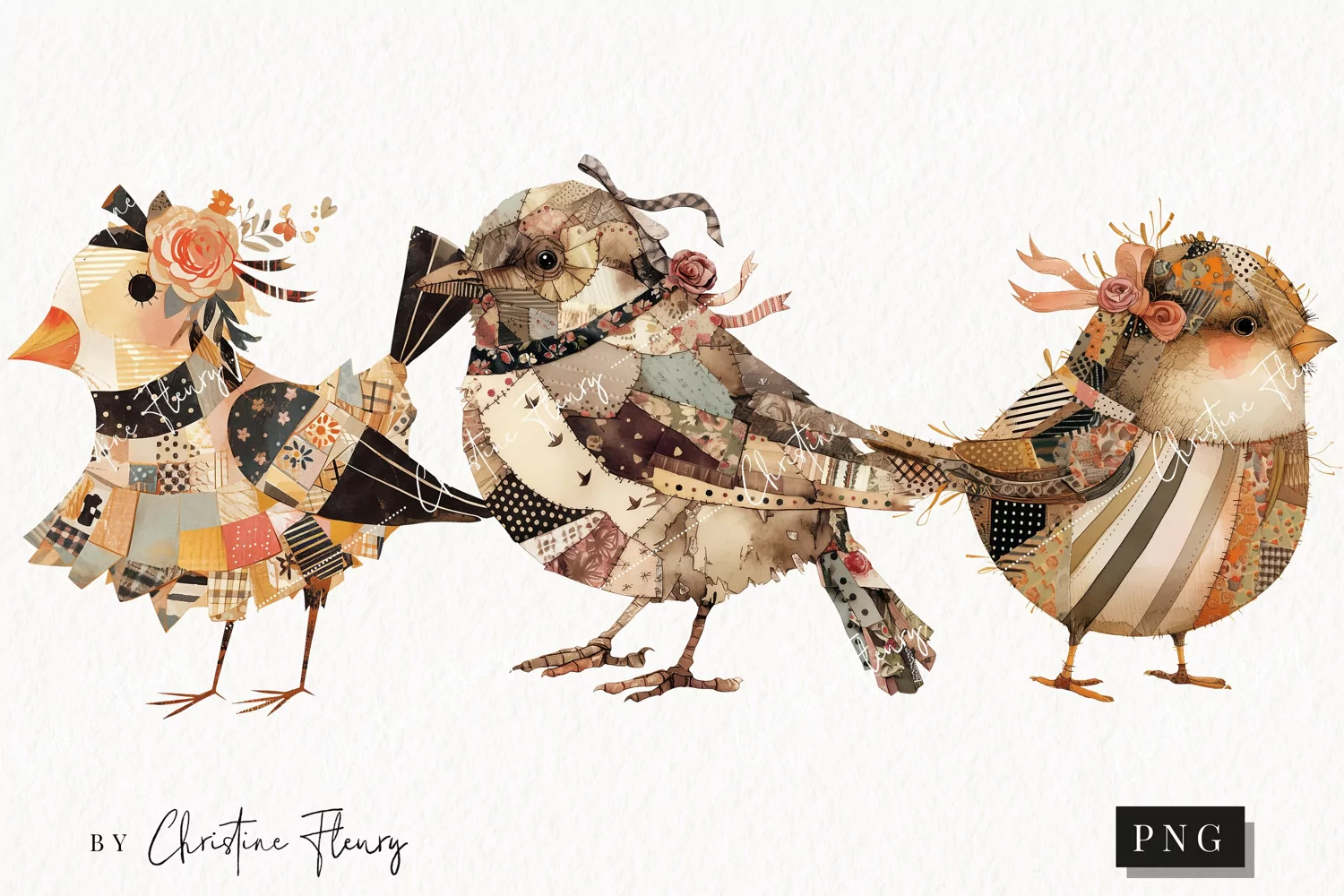 Vintage Patchwork Birds PNG | Vintage PNG product image 1