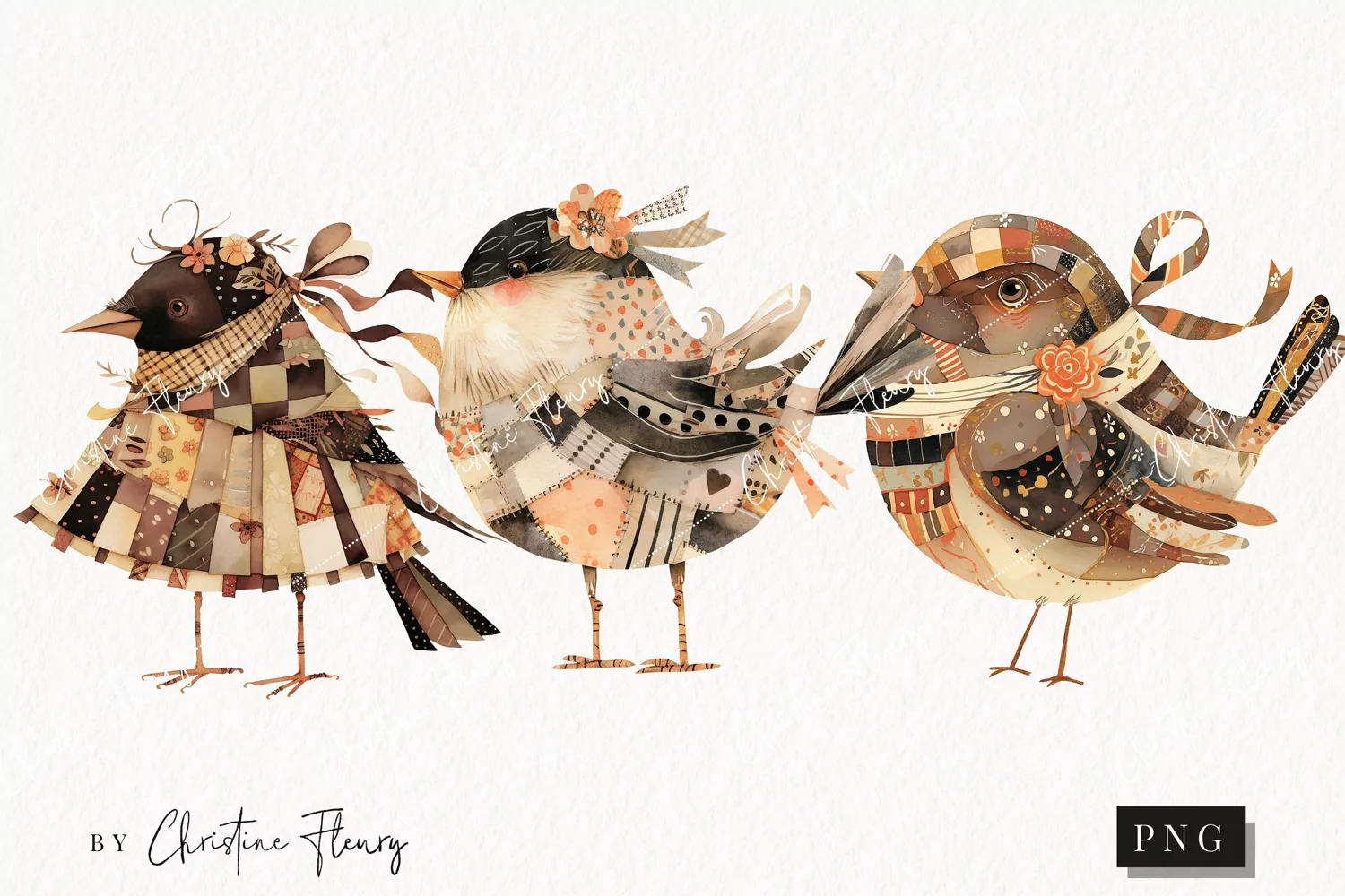 Vintage Patchwork Birds PNG | Vintage PNG product image 1