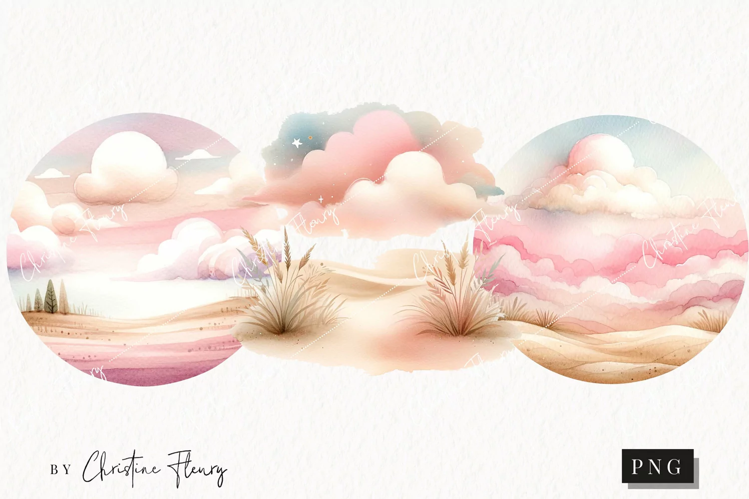 Watercolor Pink Landscape Background PNG | Summer PNG product image 1