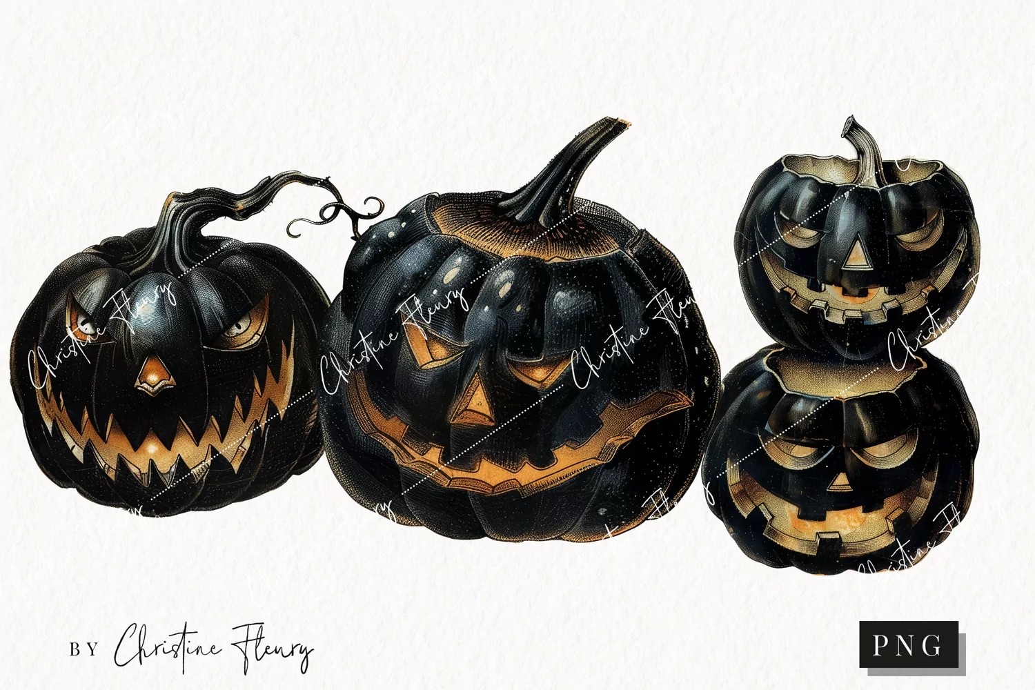 Vintage Black Jack O Lanterns | Halloween PNG product image 1