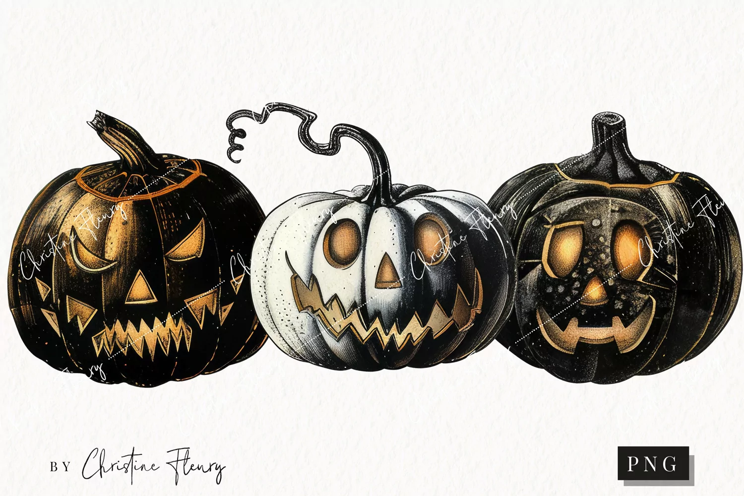 Vintage Black Jack O Lanterns | Halloween PNG product image 1