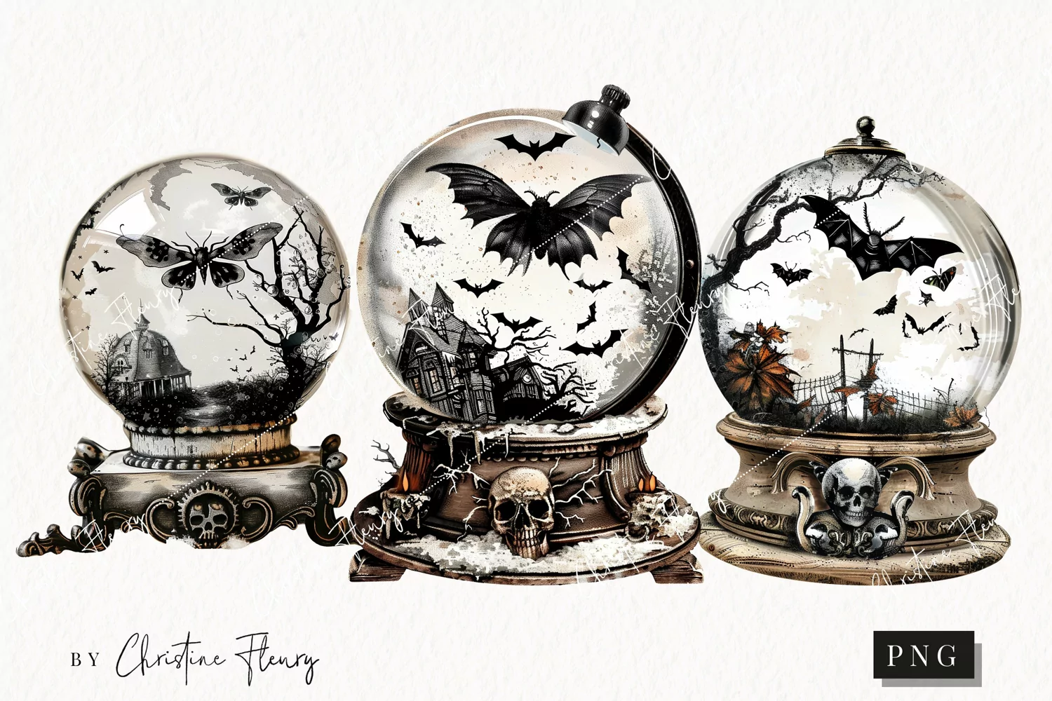 Vintage Goth Snowglobes | Halloween PNG product image 1