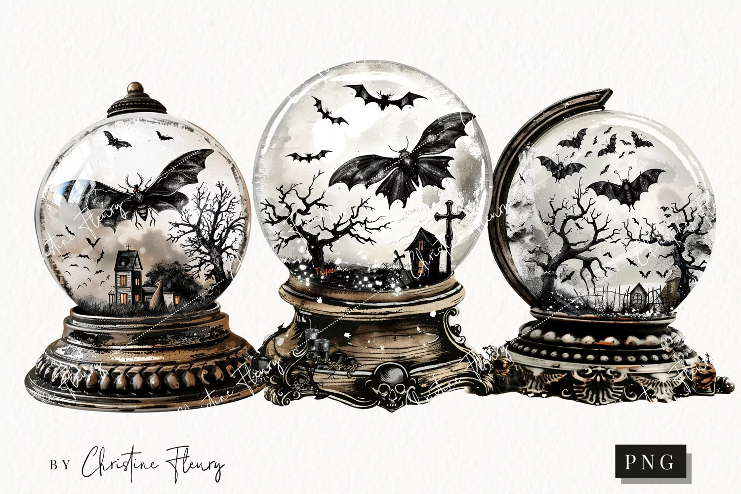 Vintage Goth Snowglobes | Halloween PNG product image 1