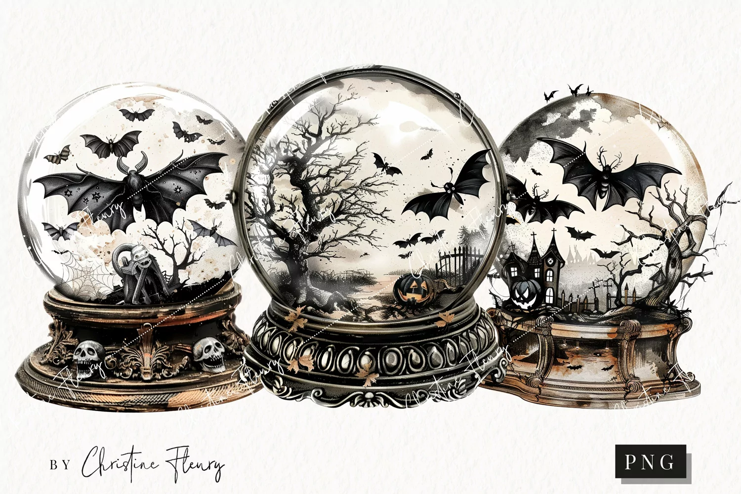 Vintage Goth Snowglobes | Halloween PNG product image 1