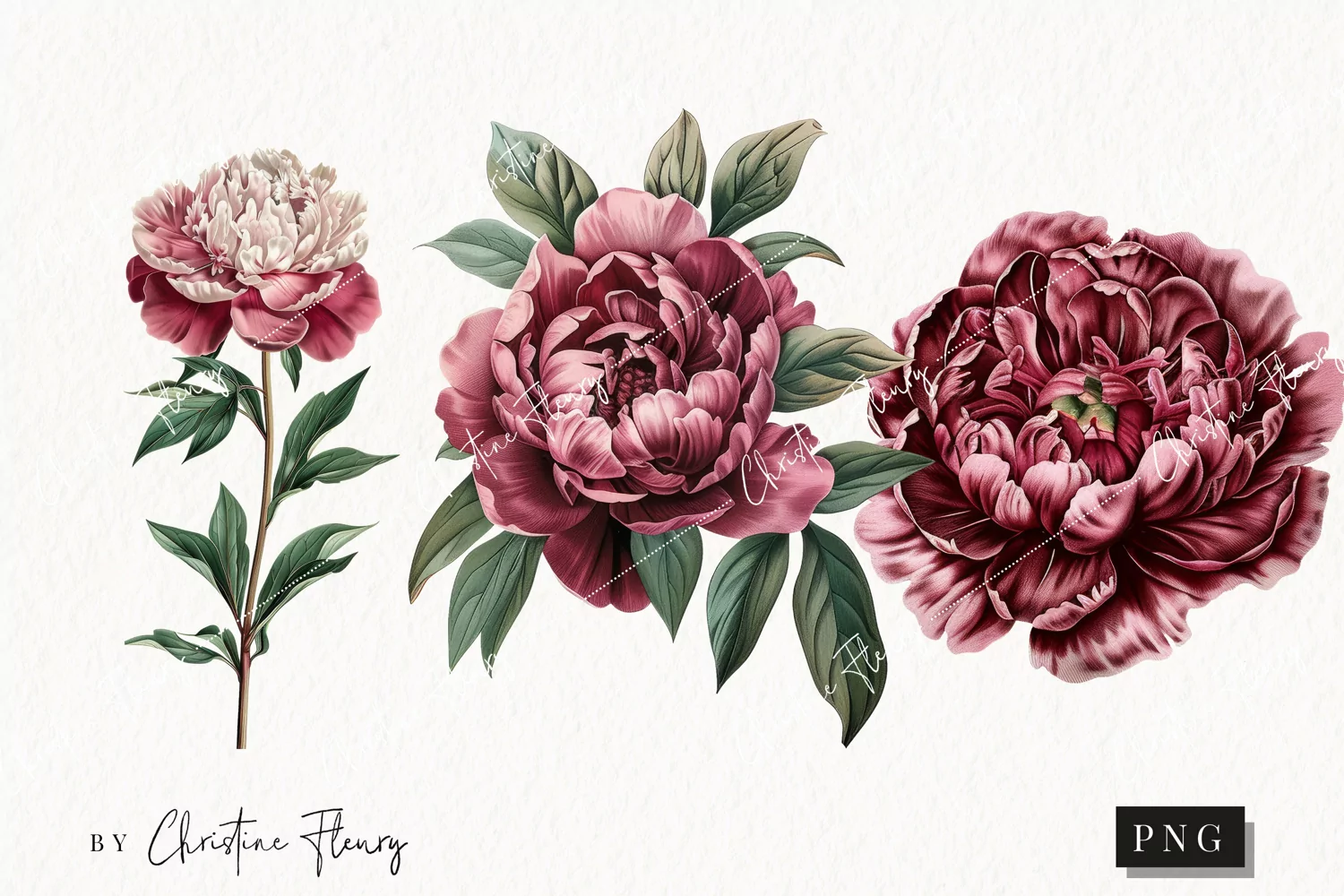 Vintage Peony Clipart | Flower PNG product image 1