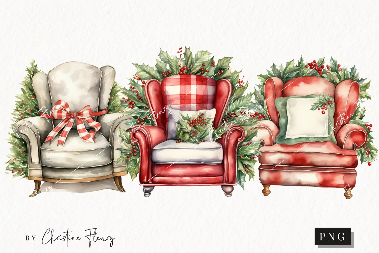 Watercolor Christmas Armchairs Clipart | Christmas Clipart product image 1